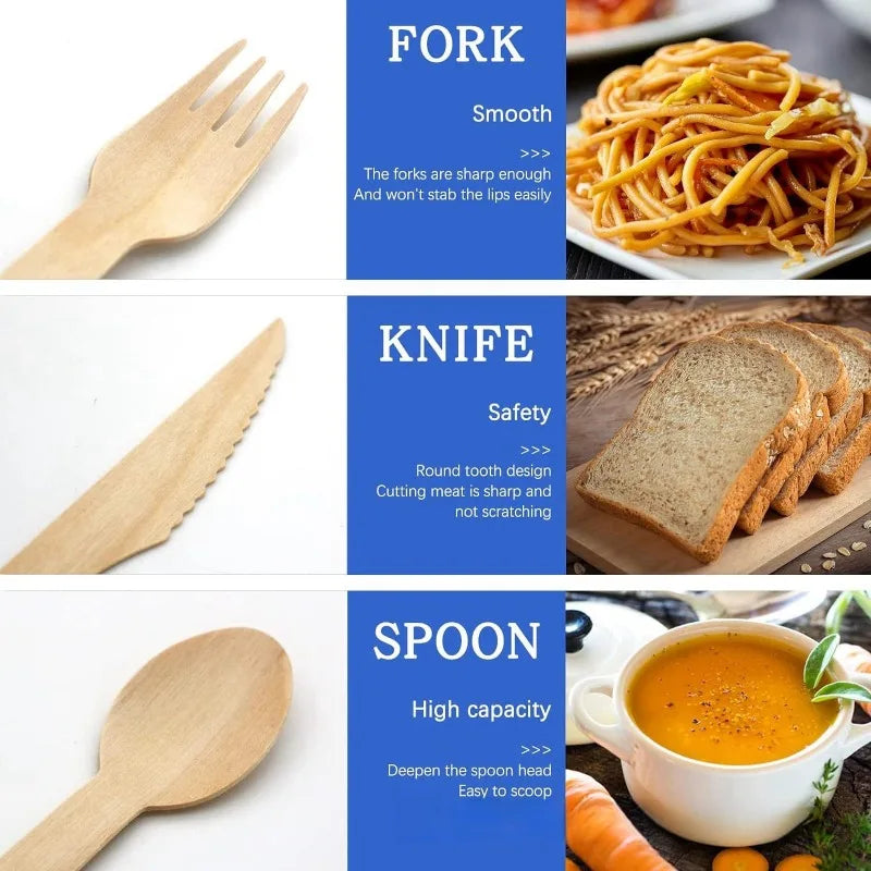 150Pcs Disposable Wooden Spoon Fork Knife Cutlery Set Wedding Birthday Party Tableware Decoration Supplies Dessert Cake Scoop Oasis Select