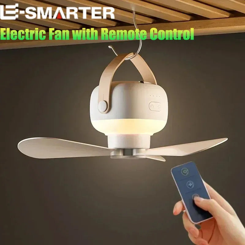 Portable Camping Ceiling Fan with LED Light & Remote Control