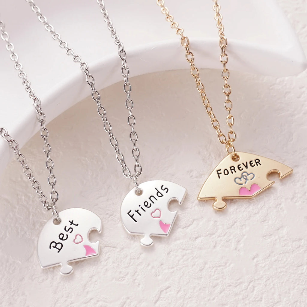 3 Pcs/set Best Friends Forever Heart Pendant Necklace For Women Adjustable Love Broken Heart BFF Choker Party Jewelry Accessorie Oasis Select