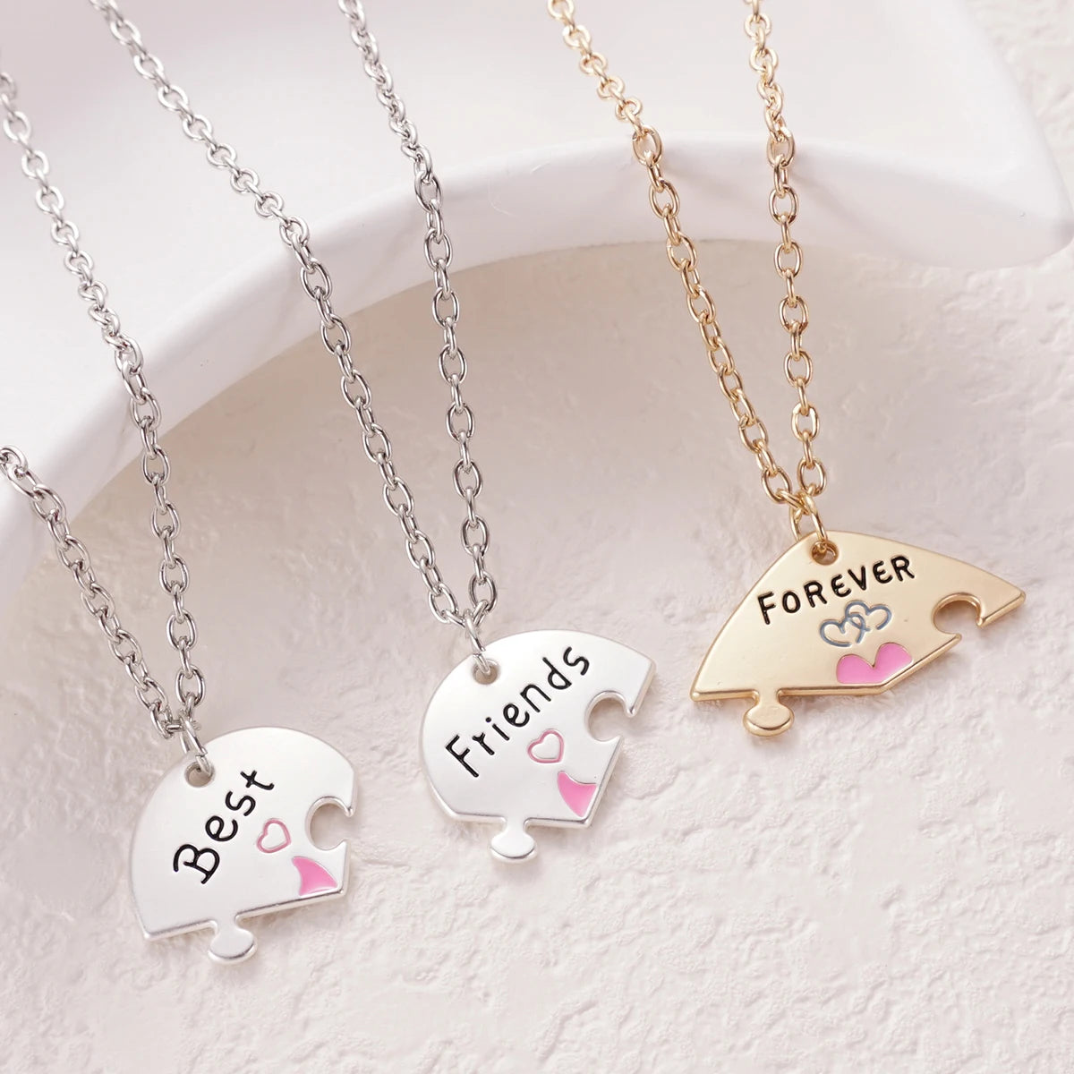 3 Pcs/set Best Friends Forever Heart Pendant Necklace For Women Adjustable Love Broken Heart BFF Choker Party Jewelry Accessorie Oasis Select