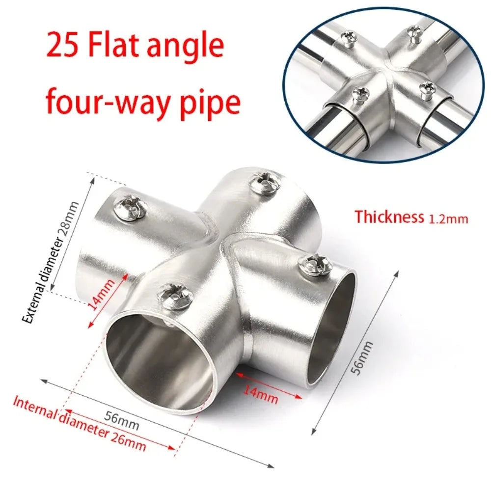 1Pcs New Tee Straight Elbow Pipe Connector 2/3/4/5/6 Way Stainless Steel Pipe Fittings 25mm Tube Joint Furniture Hardware Oasis Select 25mm 4 Way Flat