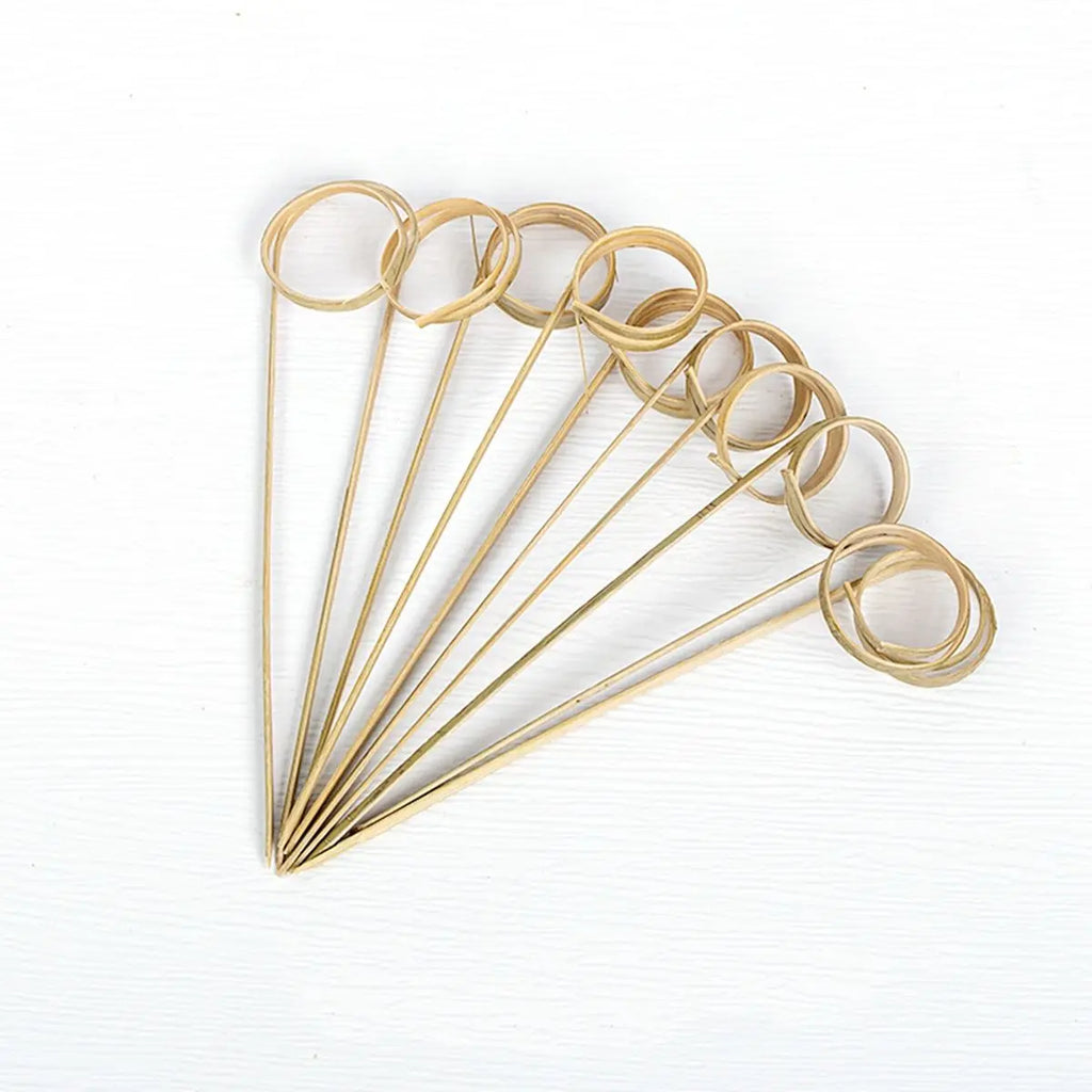 Bamboo Cocktail Picks & Appetizer Skewers 100 Pcs | Ring Loop