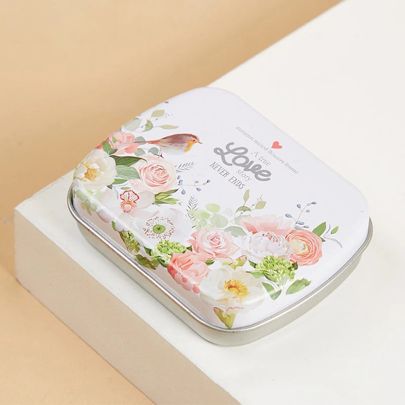 Mini Tin Box Metal Hinged Empty Tins With Lid Portable Rectangular Small Storage Container Candy Pill Cases For Home Organizer Oasis Select flower