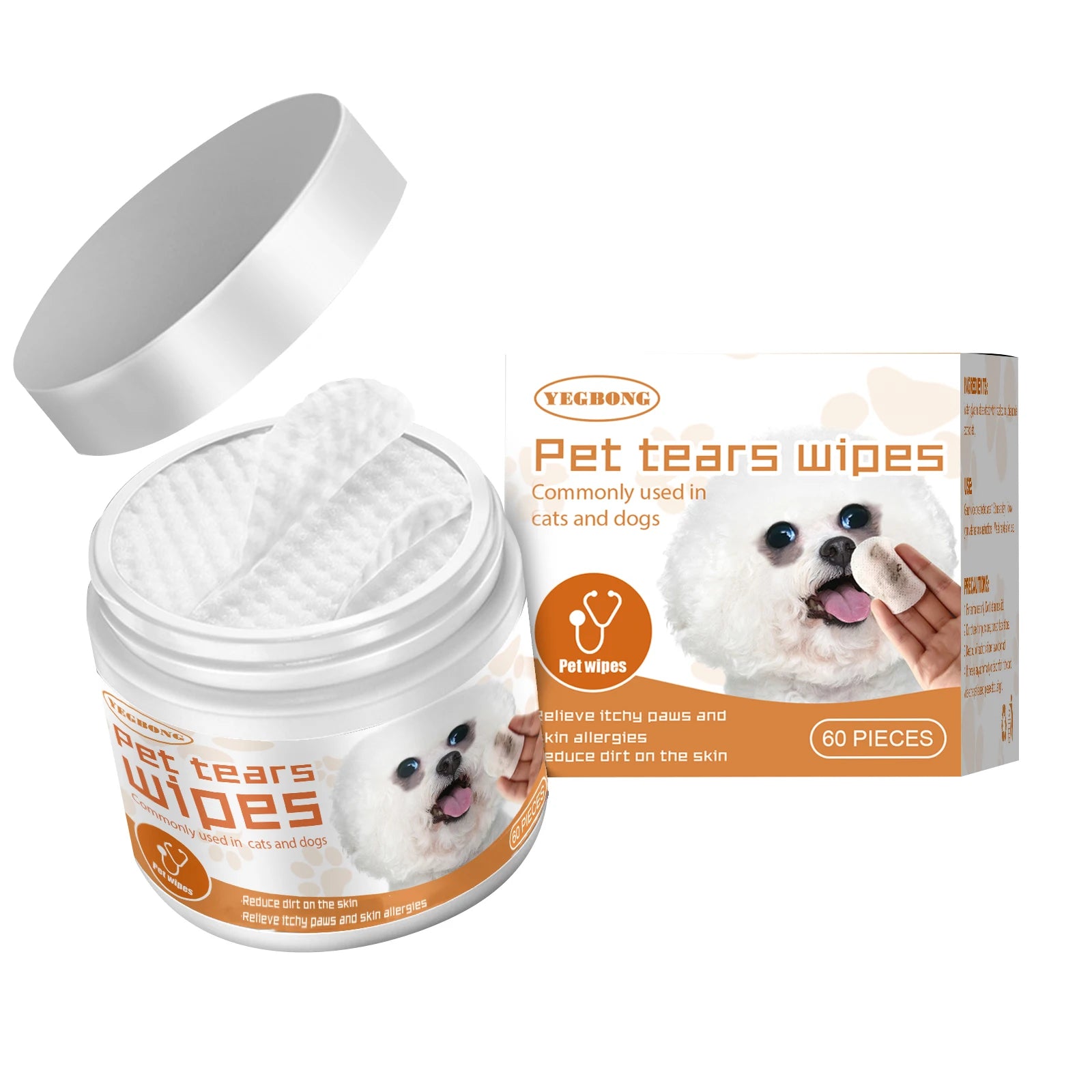 Pet Wipes for Dog Cat Eye Cleansing Remove Tear Stains Wipe Away Eye Droppings and Grime Non-irritating Cotton Pads 60PCS Oasis Select 60pcs boxed
