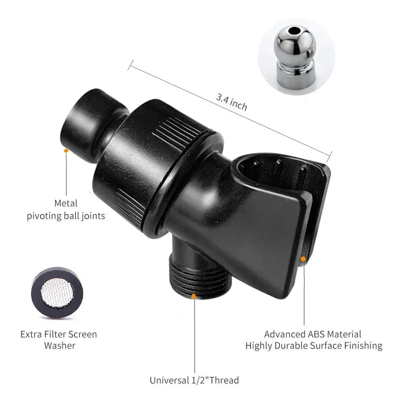 Handheld Shower Head Arm Holder G1/2″ Three-Way Adjustable Bracket With Swivel Ball Universal Mount Diverter Bathroom Accessory Oasis Select Black-steel ball