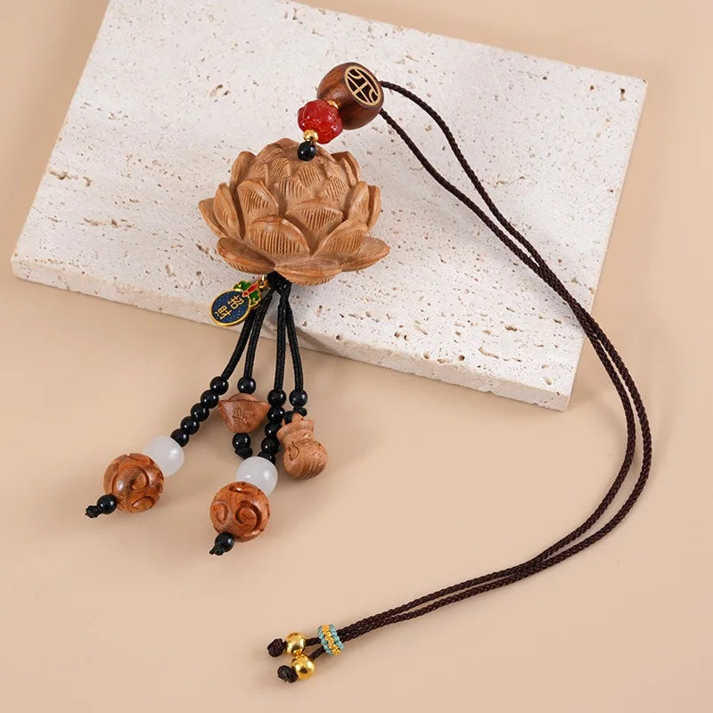 Lotus Car Hanging Ornament Peace Blessing Beaded Tassel Pendant Rearview Mirror Decor Charm For Auto Interior Festival Gift Oasis Select