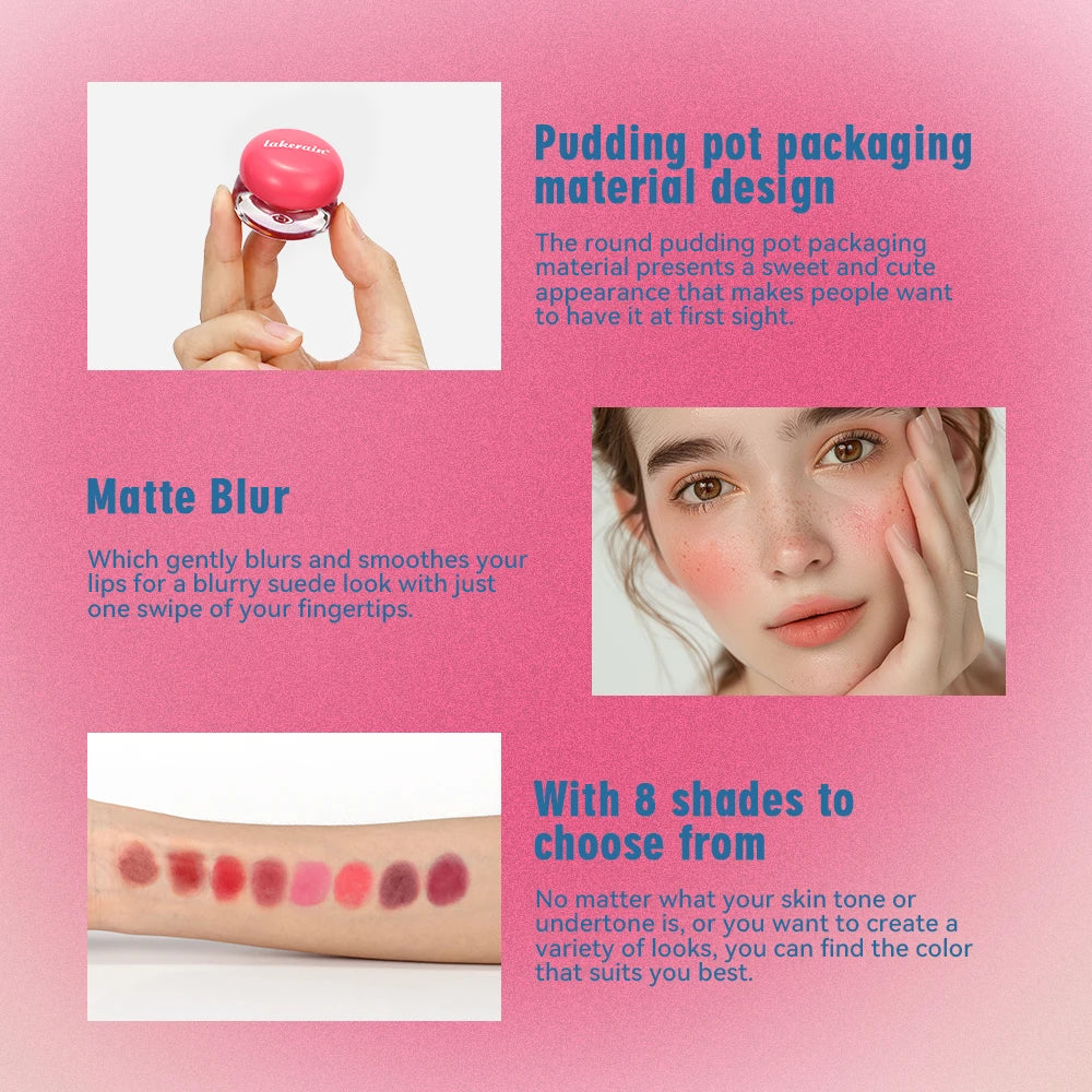 Blurry Pudding Pot Natural Lip & Cheek Blusher Waterproof High Color Matte Blurring Face Korean Makeup Multi-Use Soft Blush Oasis Select