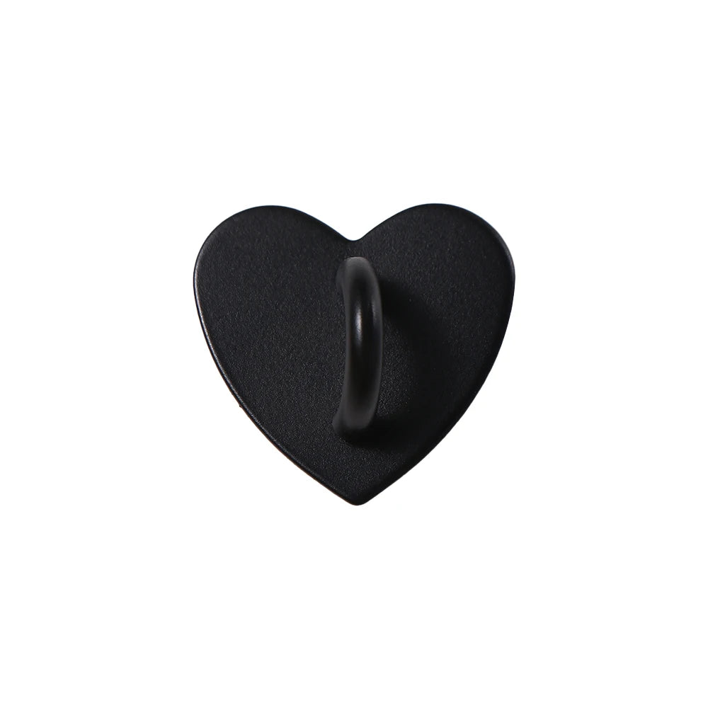 2Pcs Kawaii Adhesive Metal Heart Phone Charm Holder Mobile Phone Case Finger Ring Stand Hooks Buckle Charms Clasp Accessories Oasis Select Black