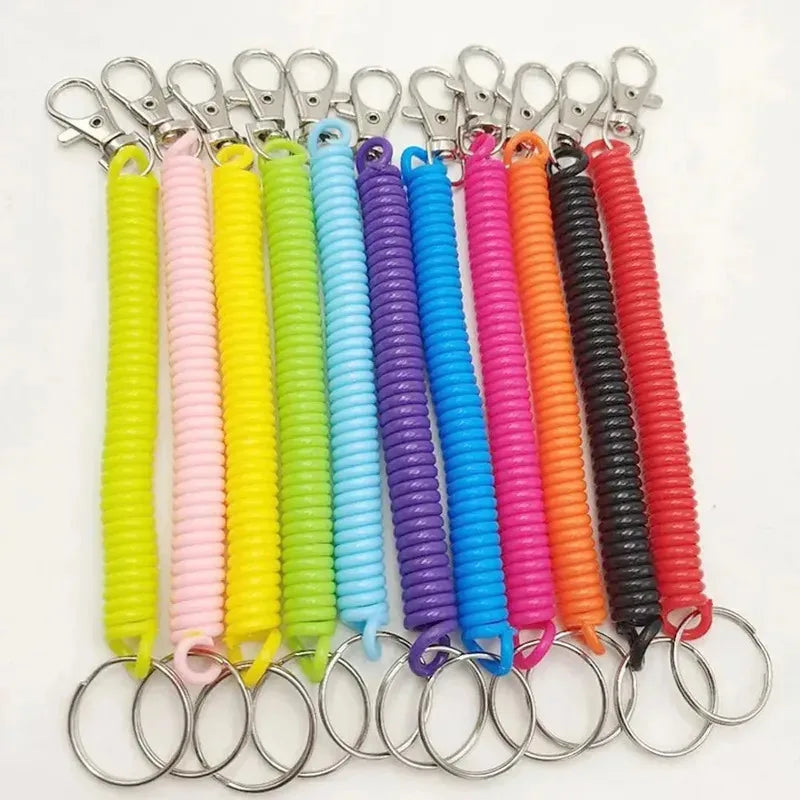 1/3pcs Elastic Wristband Spring Lanyard Key Cord Clasp Spiral Stretch Keychain Security Gear Elastic Ropes Spring Rope Key Ring Oasis Select
