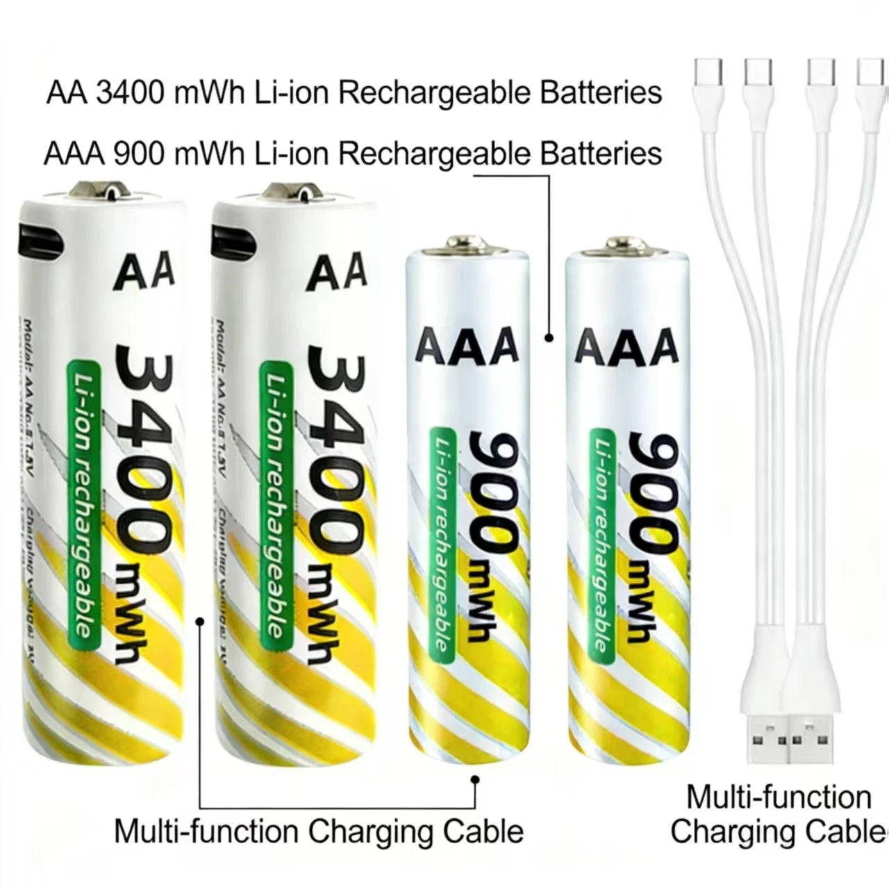 USB-C Fast Charge Lithium-ion AA and AAA Rechargeable Batteries, 3400mWh AA + 900mWh AAA Ideal for Daily Electronics & Toys Oasis Select
