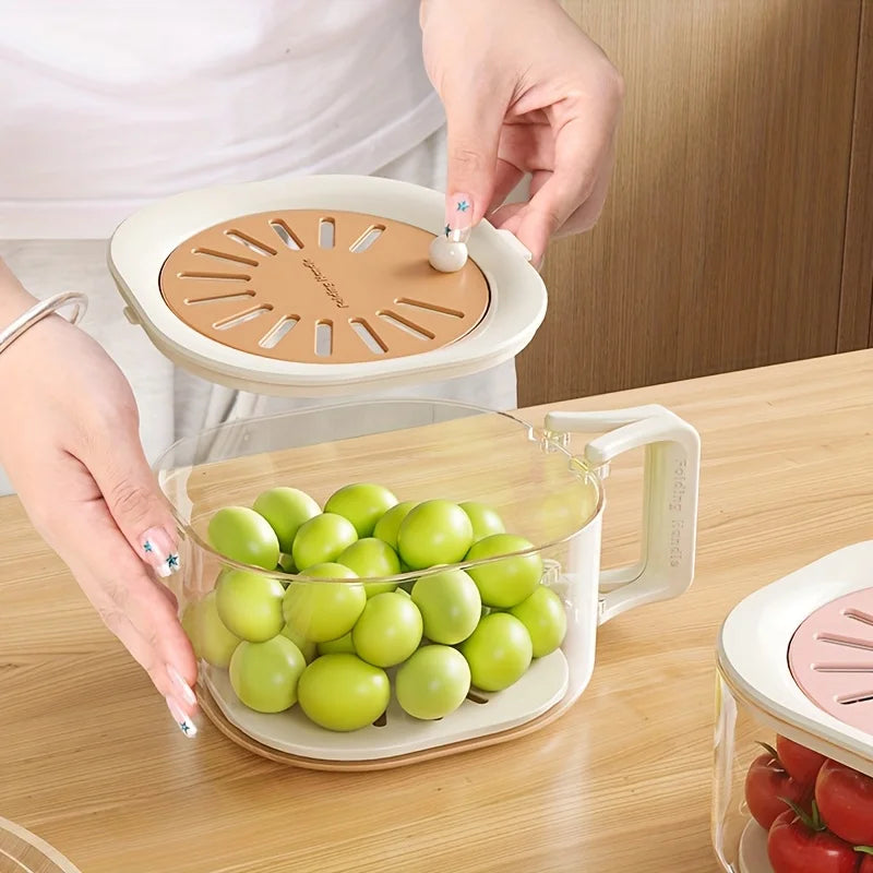 Kitchen Food Strainer With Lid Clear Plastic Fruit Vegetable Washing Draining Storage Box Fridge Organizer Basket Container Oasis Select