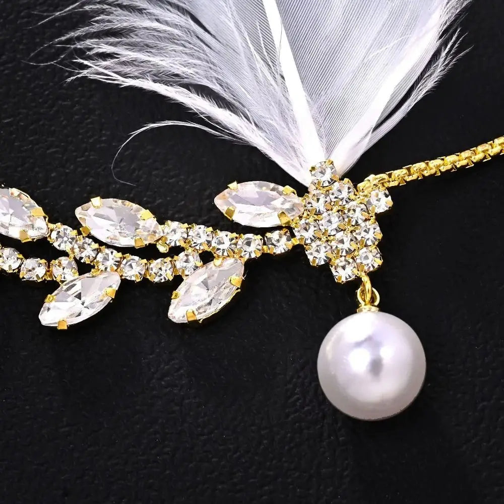 New Retro Feather Hairband with Rhinestone Feather Shape Leaf Headwear Hair Band for Men And Women Oasis Select
