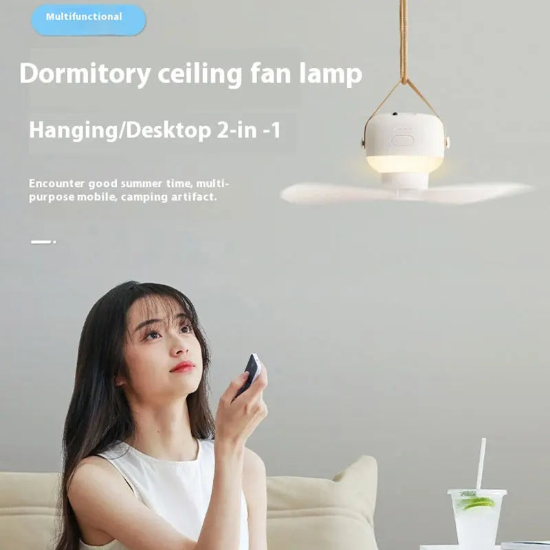 Portable Camping Ceiling Fan with LED Light & Remote Control