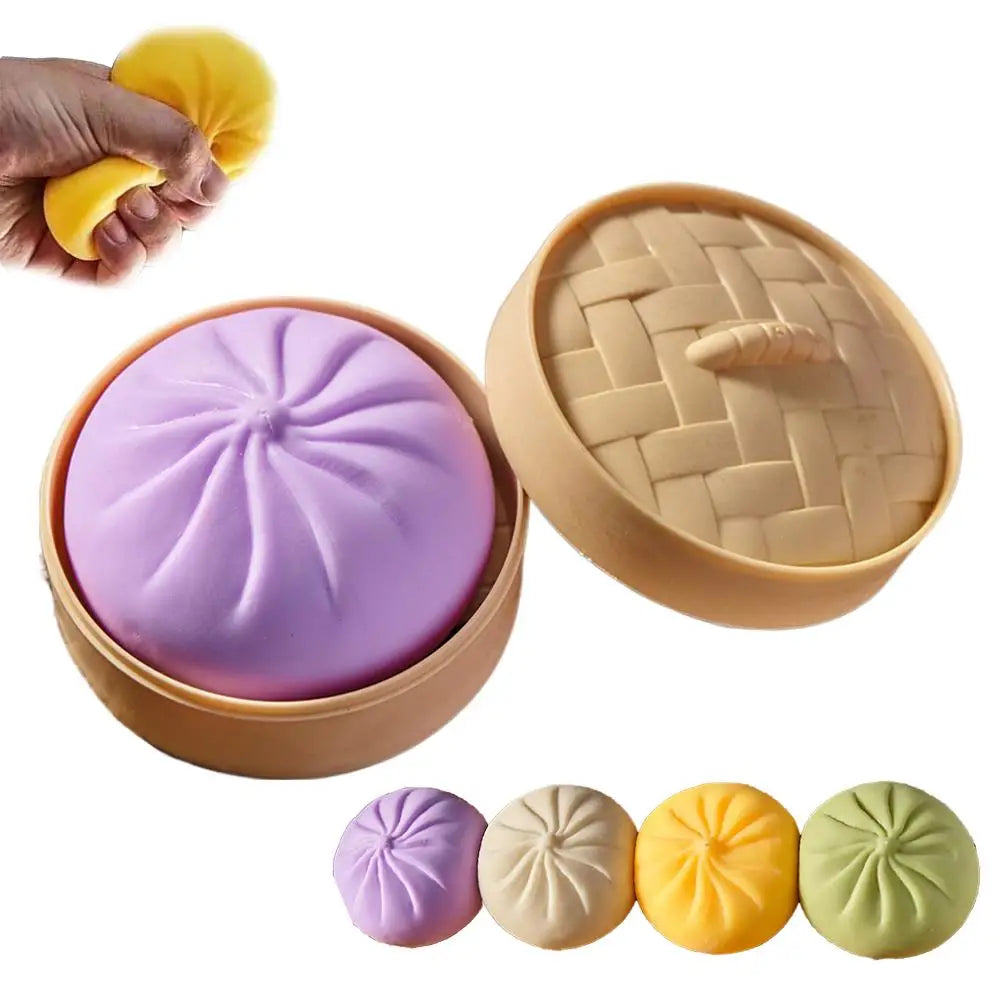 Colorful Dumpling Squishes Stress Balls Fidget Sensory Toys Simulation Food Squishies Bun with Steamer Squeeze Dough Ball Gifts Oasis Select D