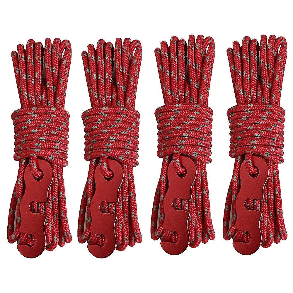 4 Sets Reflective Tent Ropes with Quick-Adjust Buckles – Windproof, High-Strength & Night Visible for Camping Safety Oasis Select red-4pcs-4m
