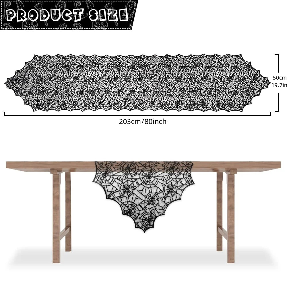 1pc Halloween Decoration Table Runner,Spider Web Black Lace Table Runner for Kitchen Dinner Table,Halloween Decoration Indoor Oasis Select big