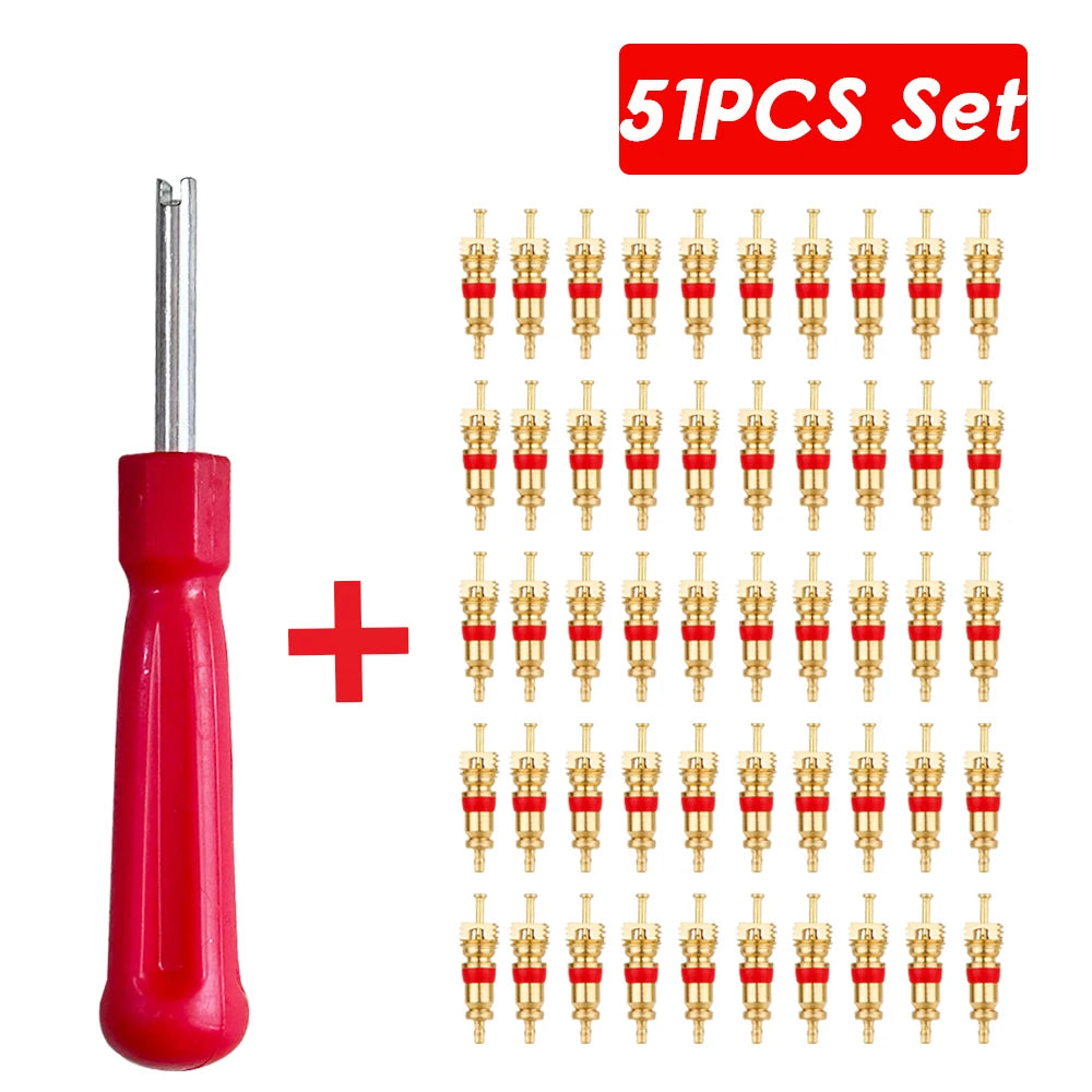 Portable Tire Valve Core Remover Installer Tool Removal Tool Car Bike Bicycle Motorcycle Tire Repair Tools Wrench Screwdriver Oasis Select 51pcs set