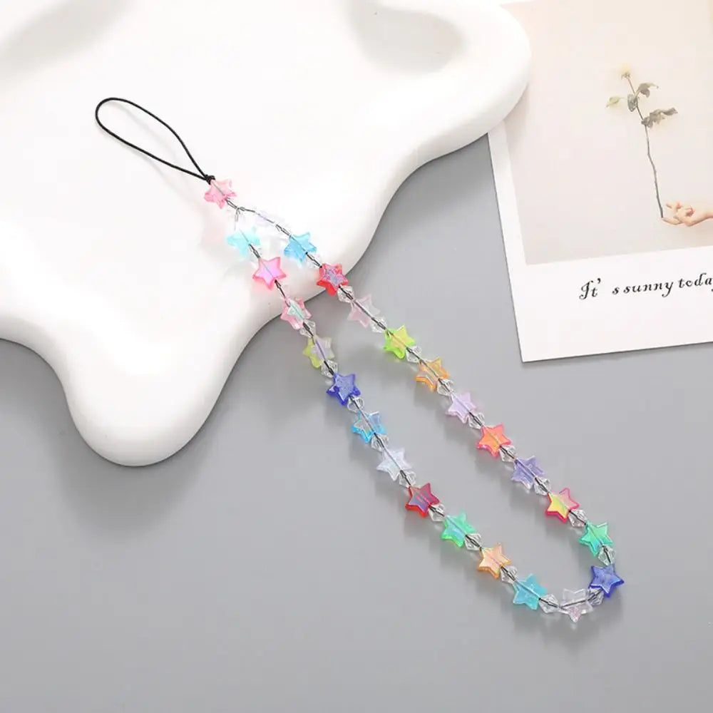 Cute Star Beaded Phone Chain Acrylic Beaded Korea Phone Pendant Lovely Coloful Anti-Lost Phone Chain Hanging Jewelry Girl Gift Oasis Select multicolor-star