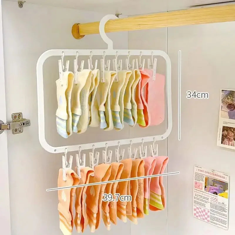 18/26 Clips Multi-layer Detachable Drying Rack Portable Clothes Hanger Household Organizer for Sock Underwear Towel Kid Garment Oasis Select 18 clips white