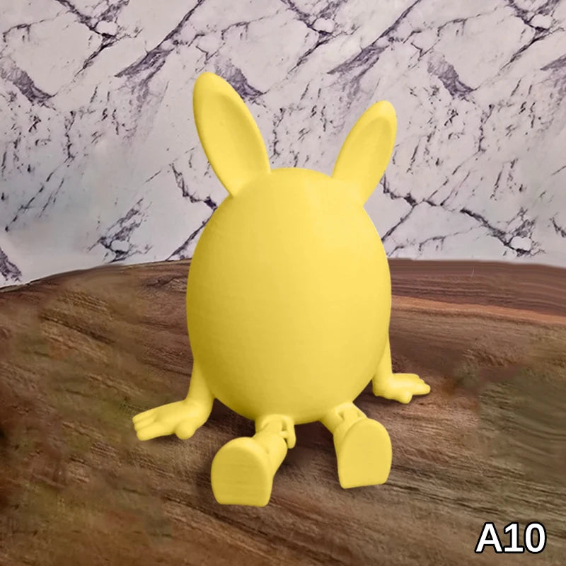Articulated Bunny Egg Figurine Easter Decoration Movable Leg Joint Egg Statue Home Office Desktop Ornament And Gift Oasis Select A10