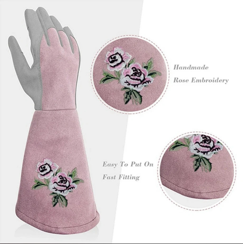Women Gardening Glove Thorn Proof, Pink Extra Long Oxford Cloth AU Pink Gloves Oasis Select