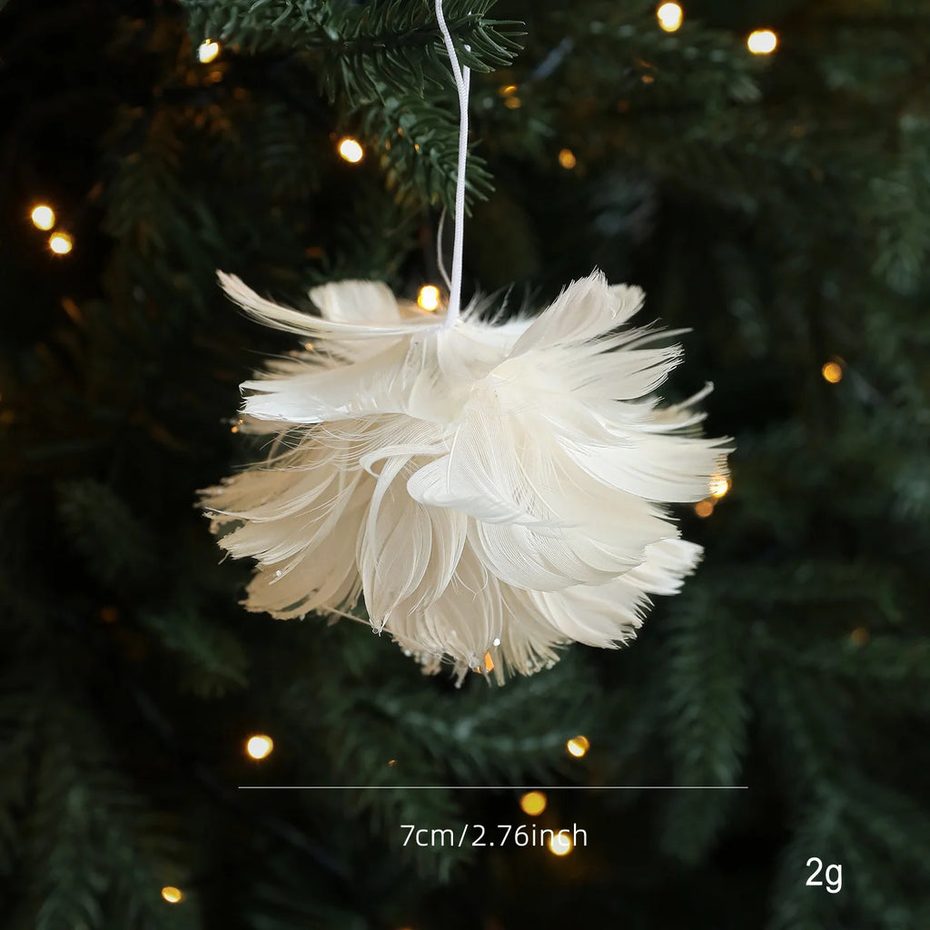 Pink White Feather Petal Glitter Christmas Foam Ball Ornament