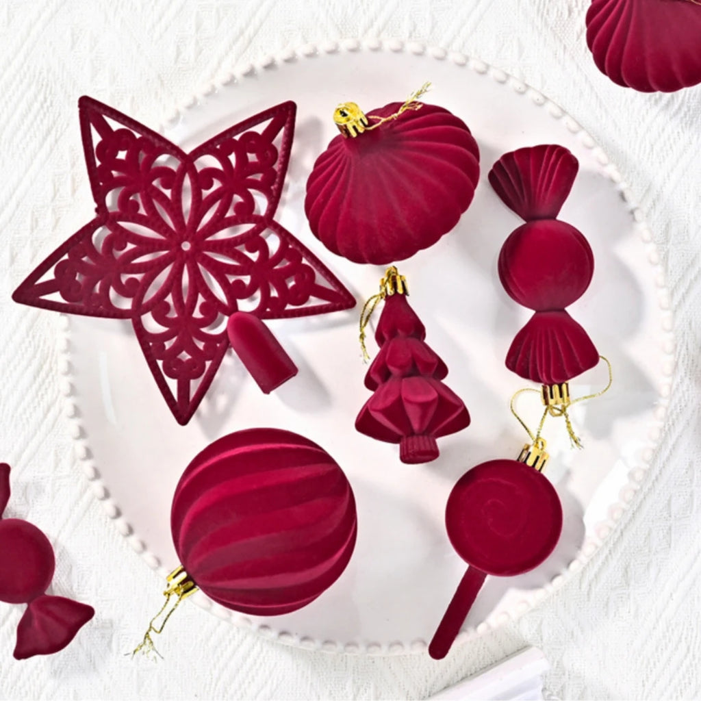 24pcs Flocked Christmas Ball Ornaments Velvet Pendant Christmas Tree Decoration Holiday Decoration for Christmas, New Year Oasis Select