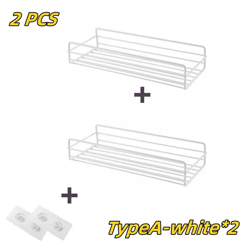 1/2PCS Bathroom Metal Shelf No-Drill Metal Corner Shelf Shower Storage Shelf Bracket Bathroom Accessory Organizer Shampoo Shelf Oasis Select A-white 2 sets
