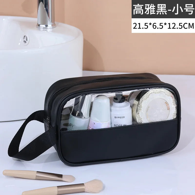 Portable Travel Cosmetic Bag Women Transparent Makeup Bag Large-Capacity Bath Wash Bags Multifunction Waterproof Storage Case Oasis Select black S