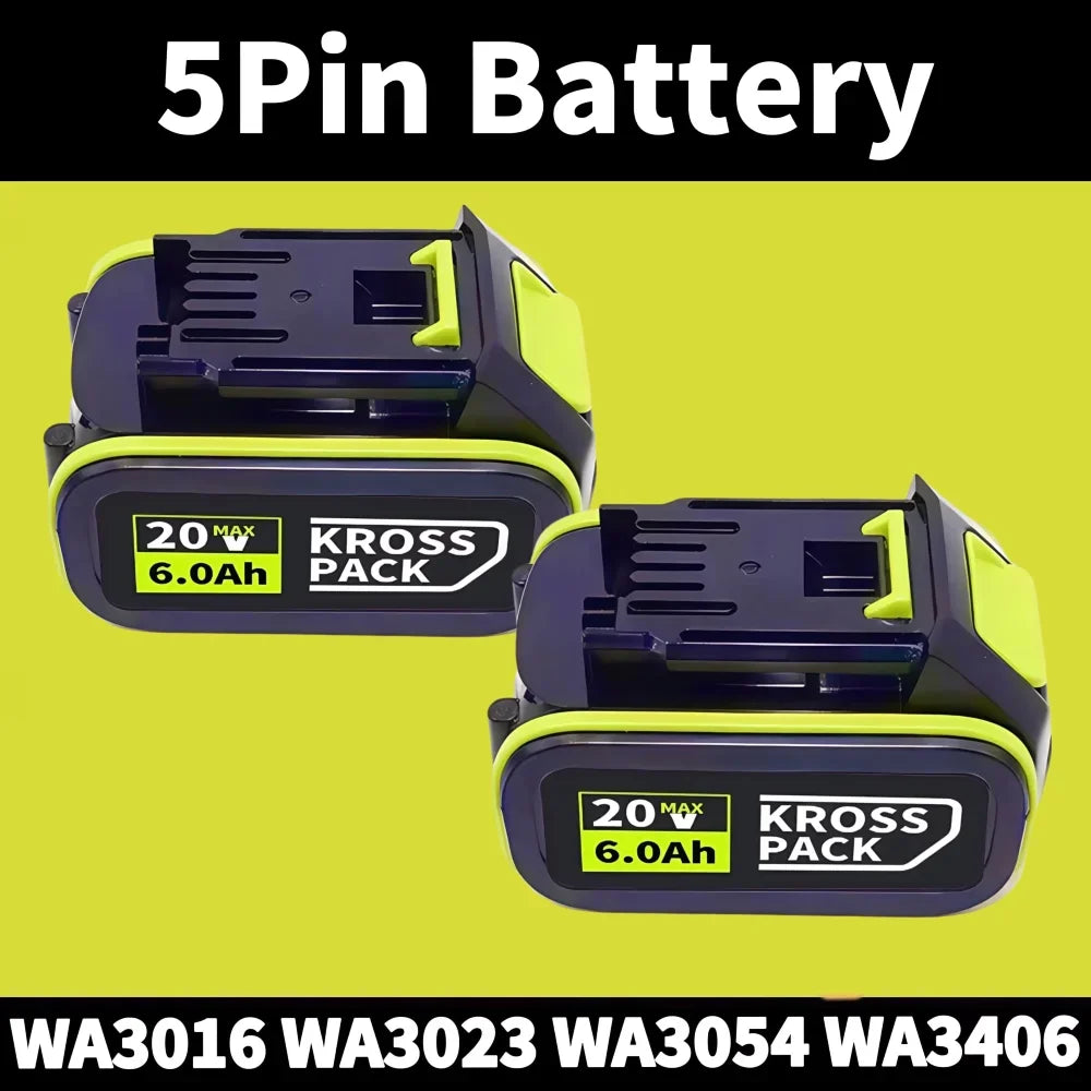 For 20V WORX Replacement Lithium-ion Battery 6000/8000mAh for WA3551 WA3551.1 WA3553 WA3641 WX373 Rechargeable Battery Tool Oasis Select A-5Pin-6.0Ah-2pcs