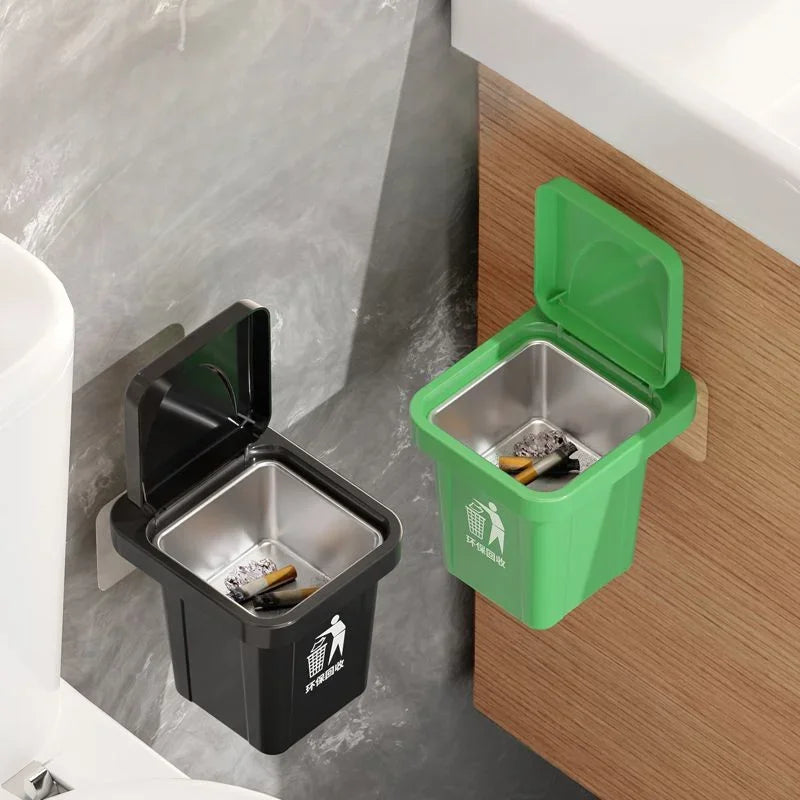 Portable Ashtray Trash Can Ashtray with Lid, Stainless Steel Ashtray, Bathroom Wall Hanging, Notch Anti-fly Ash Ashtray Oasis Select