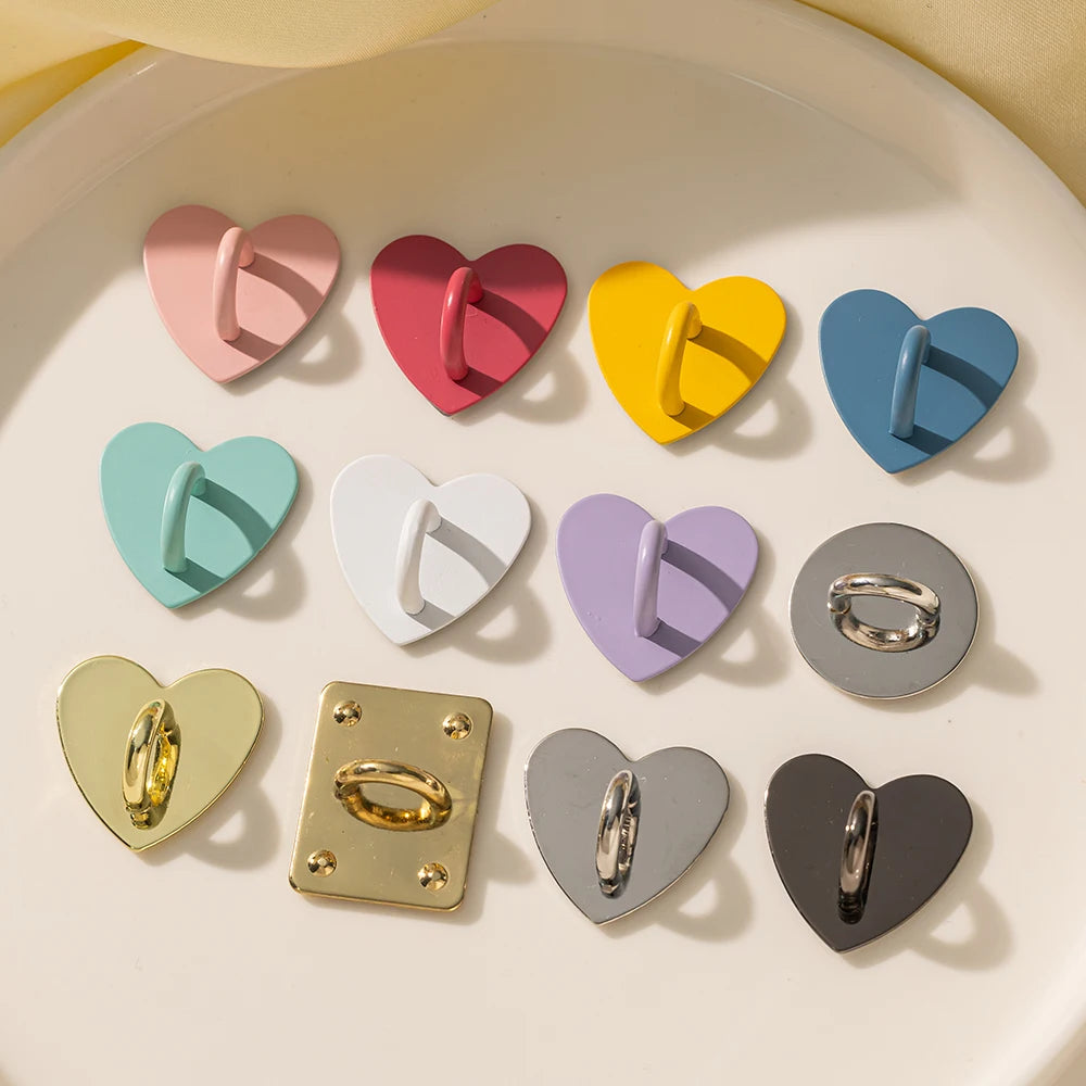 5pcs Heart Round Phone Charm Hooks Finger Grip Loops for DIY Cute Phone Cases Jewelry Making Supplies Metal Accessories Oasis Select