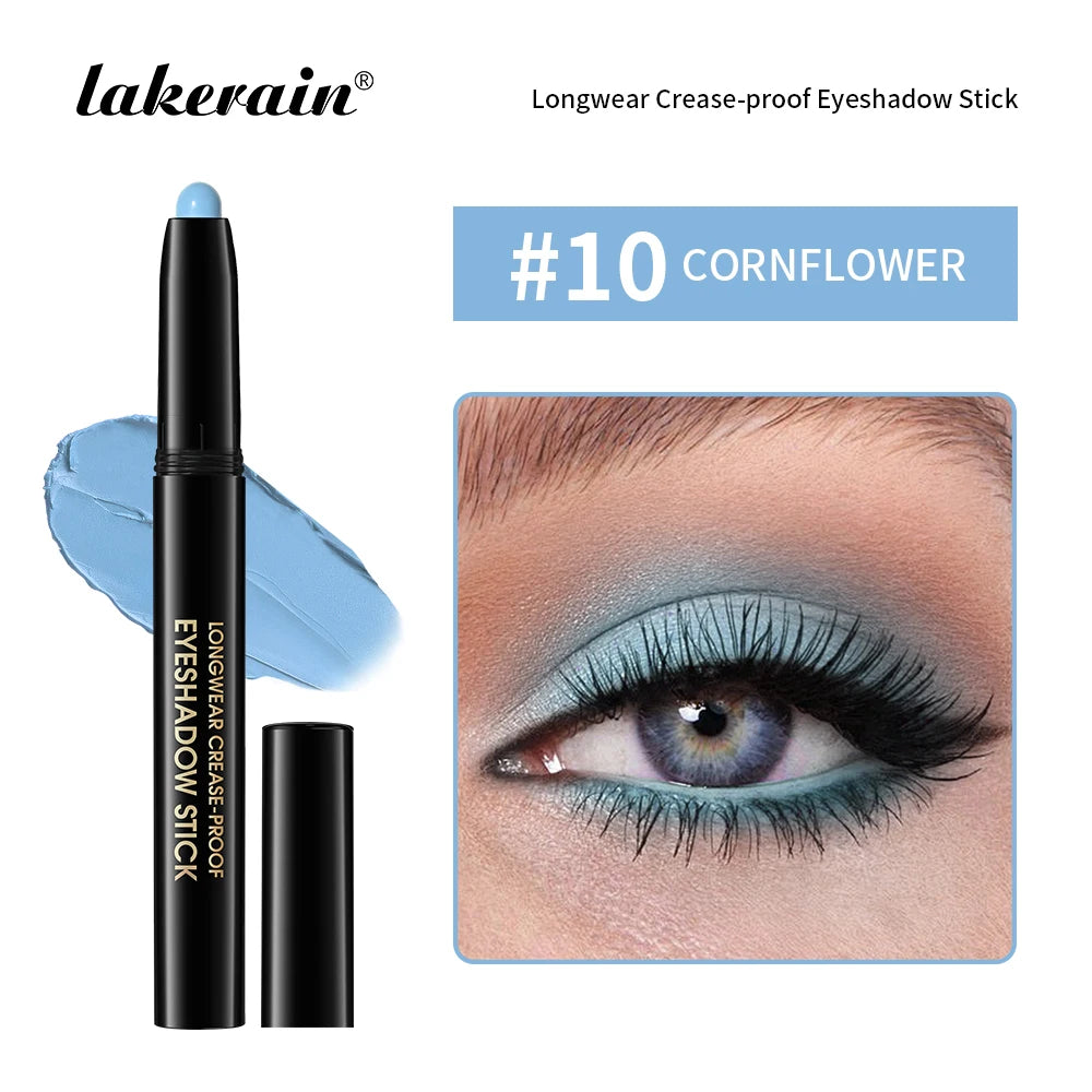 10 Colors Longwear Crease-proof Eyeshadow Pencil Stick Lasting Glitter Shimmer Matte Eye Shadow Highlighter Pen Eyes Makeup Too Oasis Select 10 CORNFLOWER