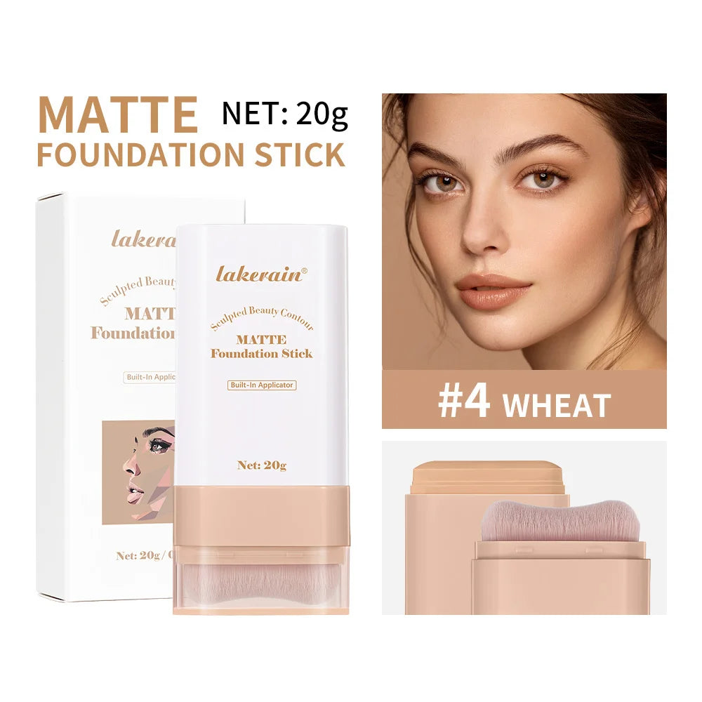 Skin Tint Foundation Stick with Brush Multi Use Matte Waterproof Long Lasting Oil Control Thin Coverage for Blemishes Concealer Oasis Select 4Wheat