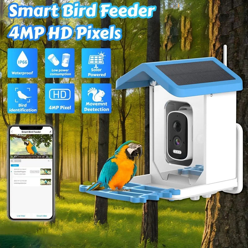 WISH Smart Bird Feeder 5MP HD AI Bird Recognition Solar Feeder Low Power Bird Feeder Oasis Select As Shown