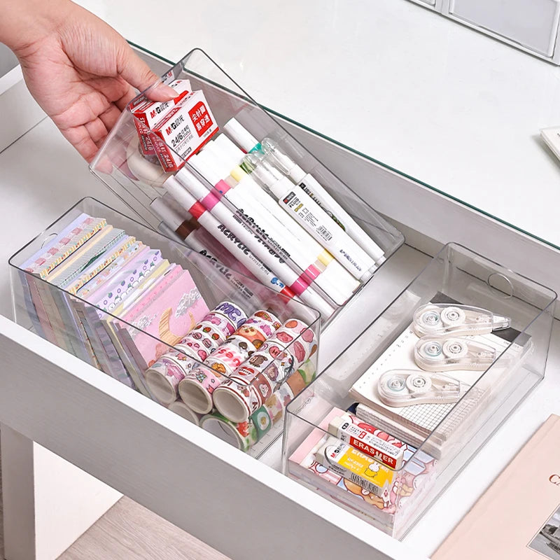 1pc/2pcs acrylic round hole foldable drawer stationery storage box desktop drawer office bedroom dormitory organizer box Oasis Select