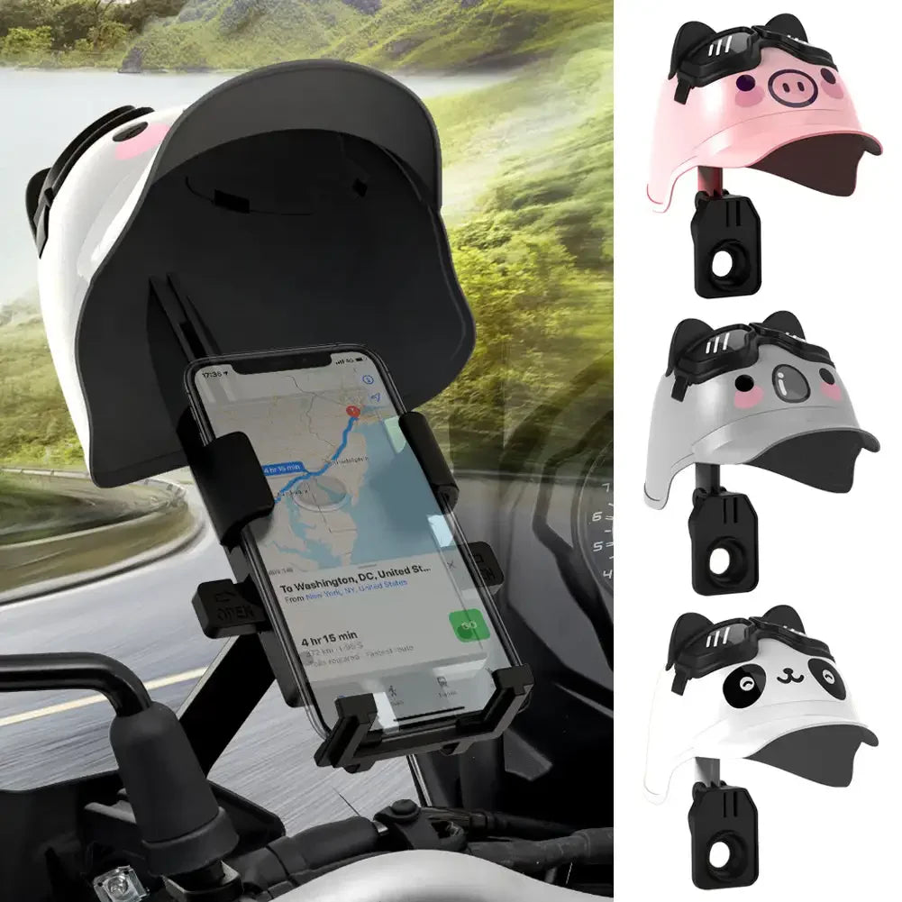 Cartoon Helmet Motorcycle Phone Holder | Waterproof Sunshade Mount