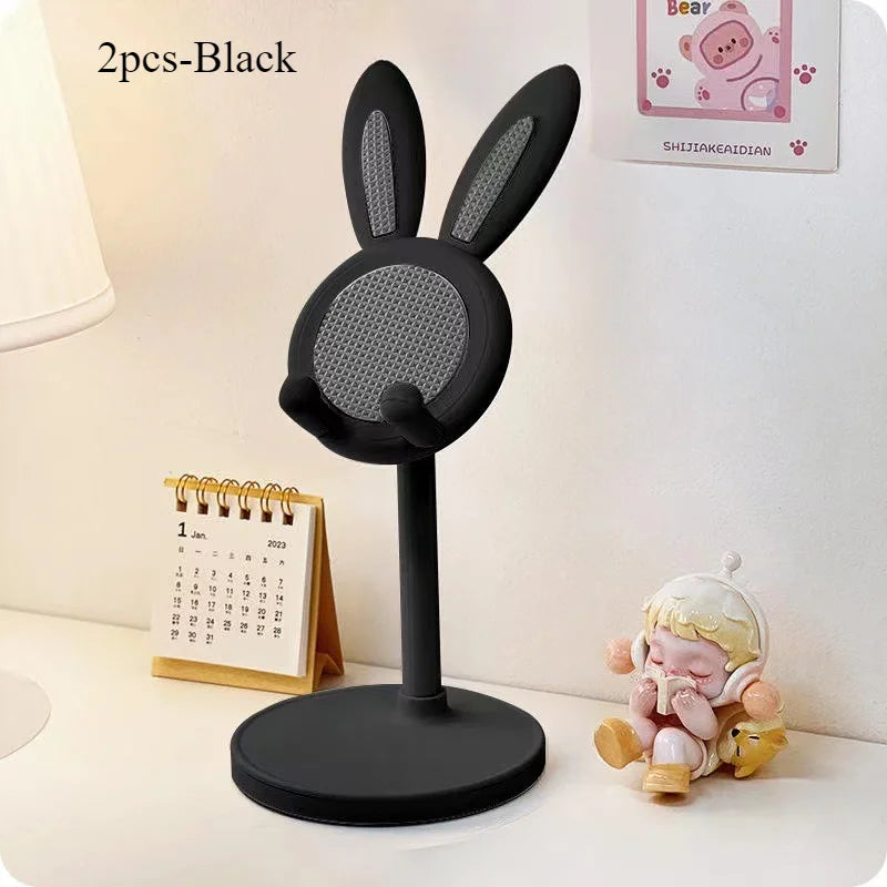 The cute Rabbit mobile phone stand desktop can lift and adjust the desktop phone accessories phone stand phone grip Oasis Select 2pcs-Black
