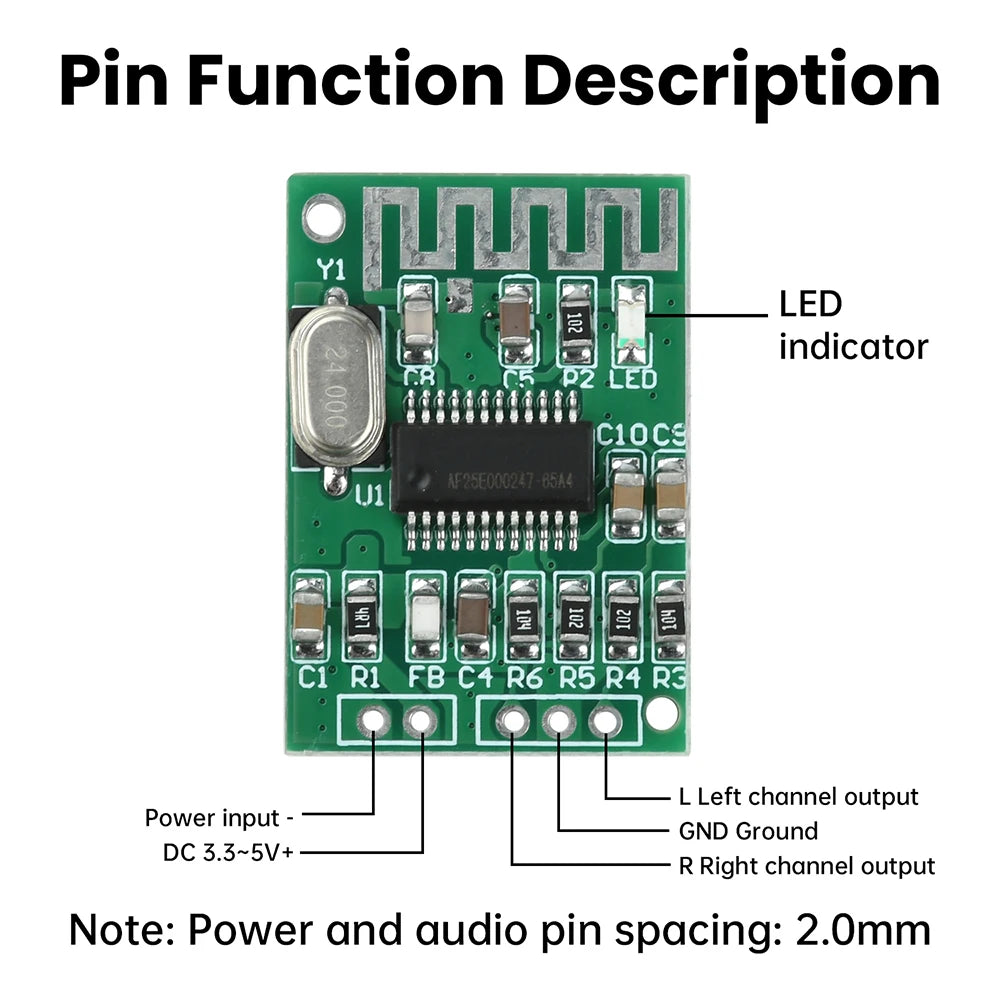 DC 3.3-5V Mini Bluetooth 5.4 Audio Decoding Board True 2.0 Dual Channel Receiver Module with 10m Range for Stereo Audio Systems Oasis Select