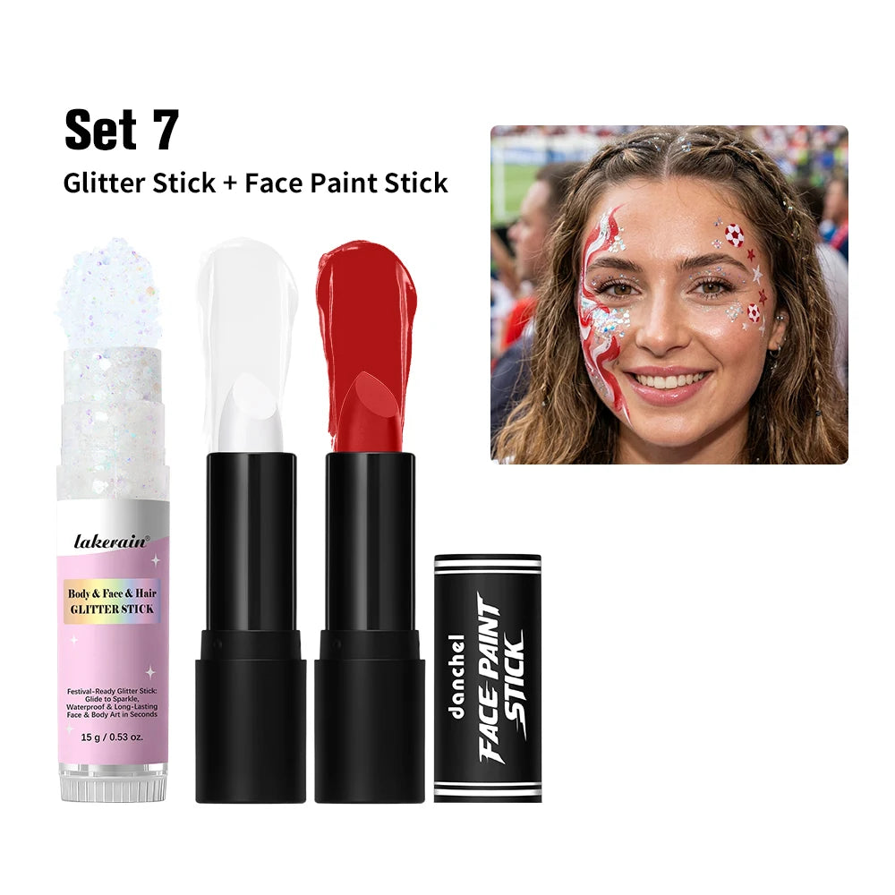 Face Body Painting Stick & Glitter Stick High Sparkle Face Paint for Sports Birthday Party Festival Celebrations Graffiti Makeup Oasis Select SET 7
