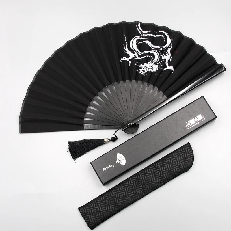 Ancient Folding Fan Black Dragon Fan Chinese Style Summer Hanfu Folding Fan Oasis Select