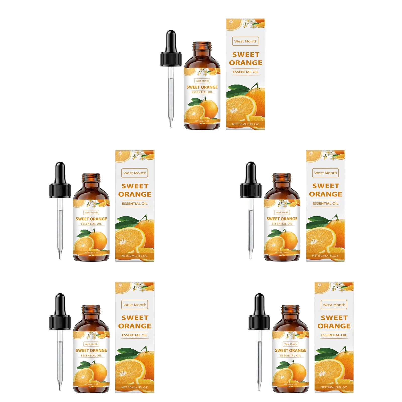 Sweet Orange Essential Oil For Body Massage Hydrating Nourishing Smoothing Skin Care Freshness Long-lasting Fragrance Oasis Select 5Pcs 30ml Sweet Orange