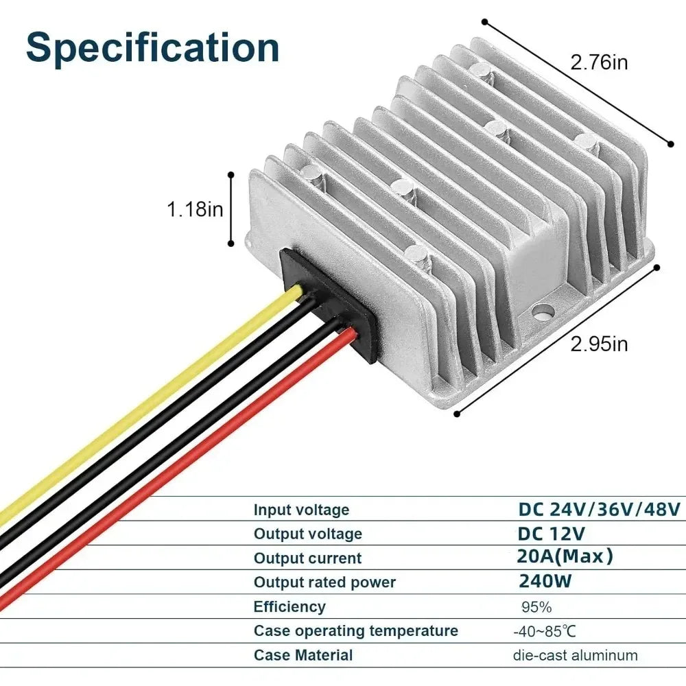24V 36V 48V Step Down to 12V 20A Converter Buck Regulator Reducer Golf Cart Voltage Converter Waterproof Transformer with Fuse Oasis Select