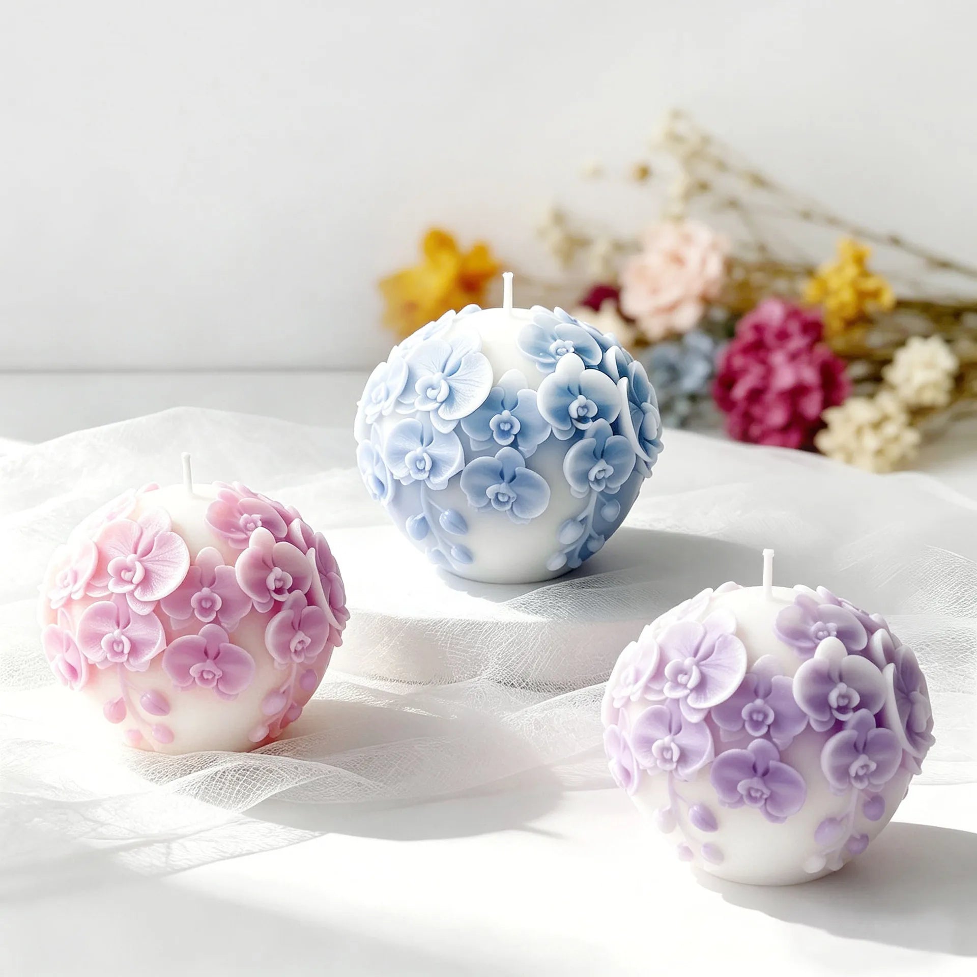 3D Flower Ball Candle Silicone Mold Rose Daisies Flower Sphere Scented Candle Plaster Soap Molds DIY Valentine's Day Decor Oasis Select