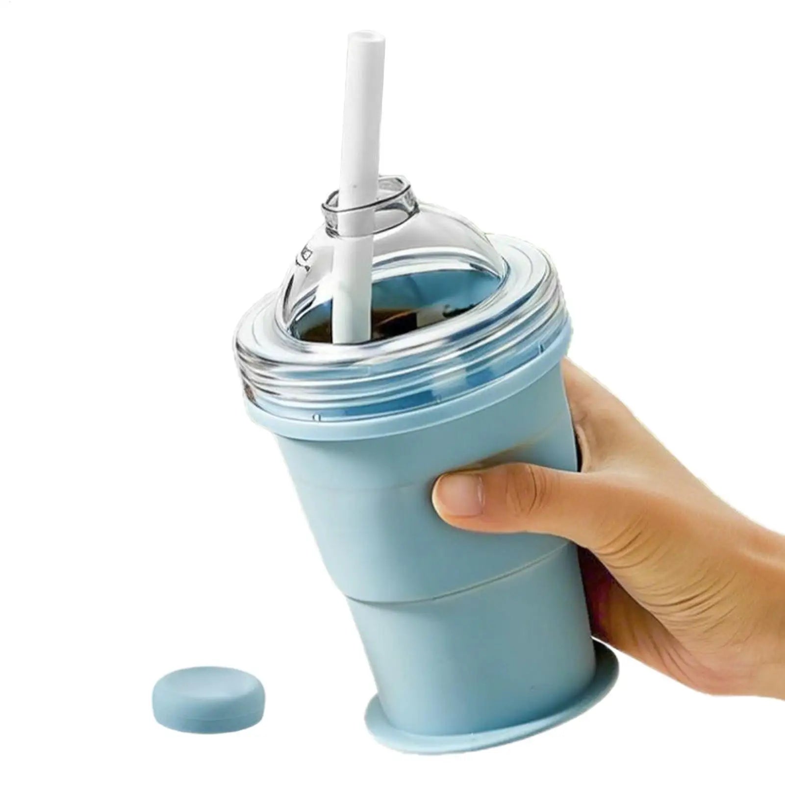 Ice Ball Cup 2-in-1 Foldable Silicone Ice Ball Cup Reusable Portable Ice Sphere Mold with Straw Lid for Coffee Juice Drinks Oasis Select