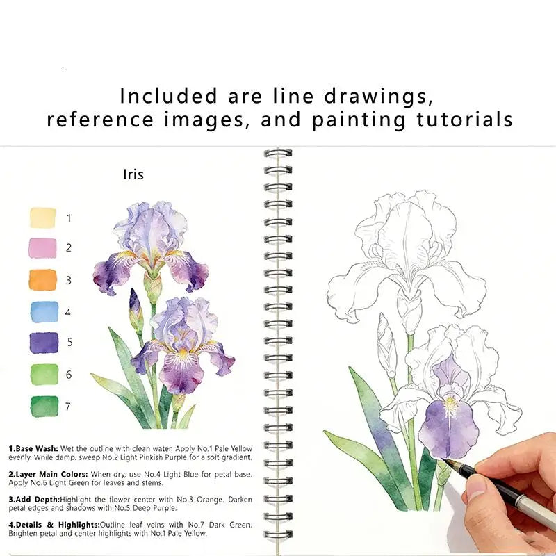 Spiral Bound Watercolor Flower Workbook Thick Paper Easy Guides For Beginners Daily Art Practice Oasis Select