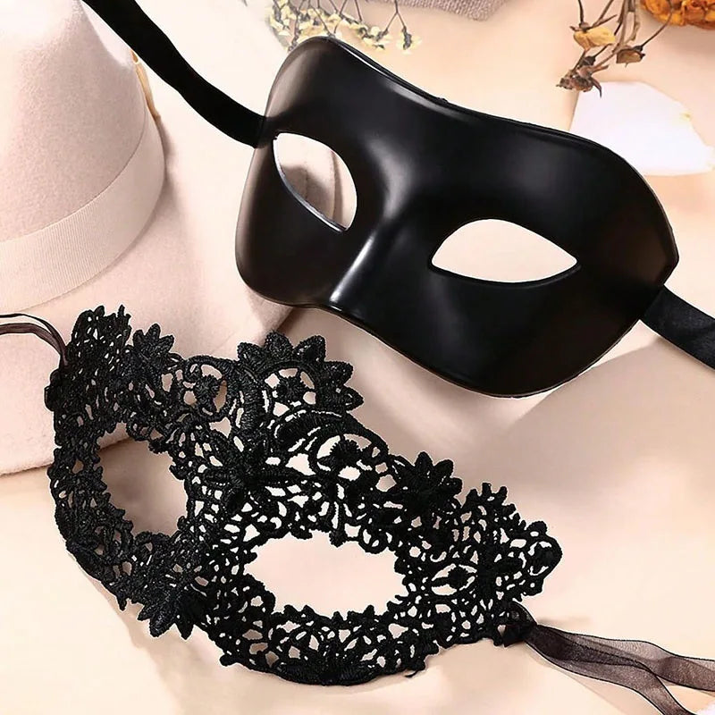 2pcs Elegant Black Lace Masquerade Mask Set for Couples Perfect for Venetian Party, Mardi Gras, and Halloween Celebrations Oasis Select