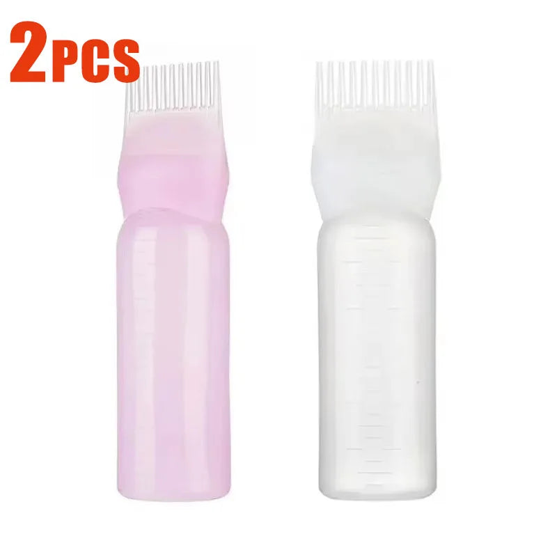 1/2/3Pcs Multicolor Plastic Hair Dye Refillable Bottle Applicator Comb Dispensing Salon Hair Coloring Hairdressing Styling Tool Oasis Select White-Pink