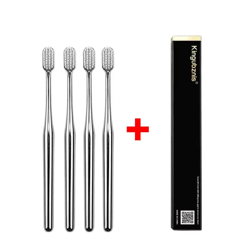 1/2/4pcs Luxury Soft Bristles Toothbrush Men Women Adult Tooth Brush Gold Silver Dental Brushes Elegance Toothbrushes Portable Oasis Select 4pcs Silver White