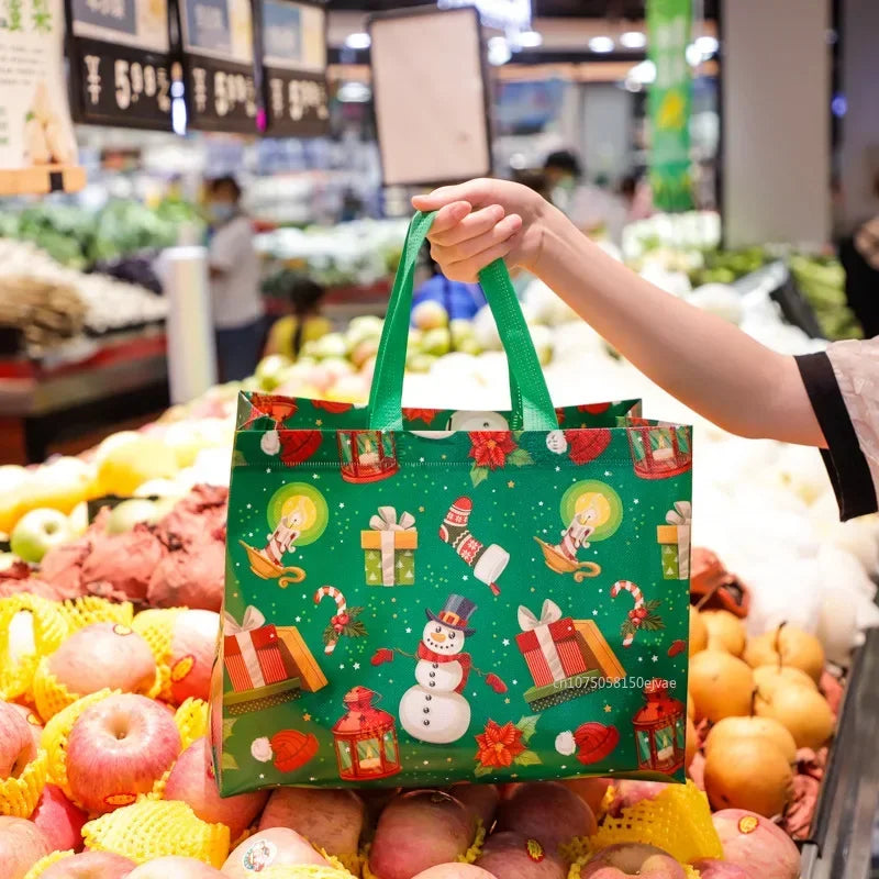 Christmas Gift Bag Santa Elk Snowflake Design Tote Packaging Bag Thickened Fabric Waterproof Large Capacity Candy Present Bags Oasis Select